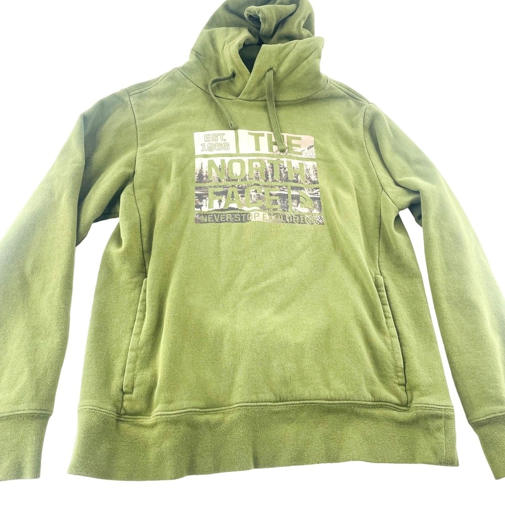 The North Face Mens Hoodie Medium Olive Green Graphic Pullover Sweatshirt M
